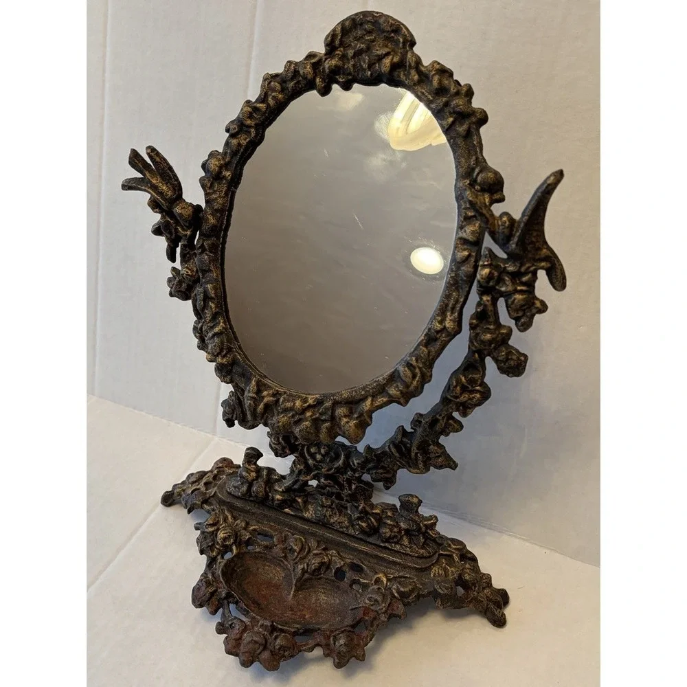 Vintage Vanity Table Cast Iron Oval Victorian Cast Mirror